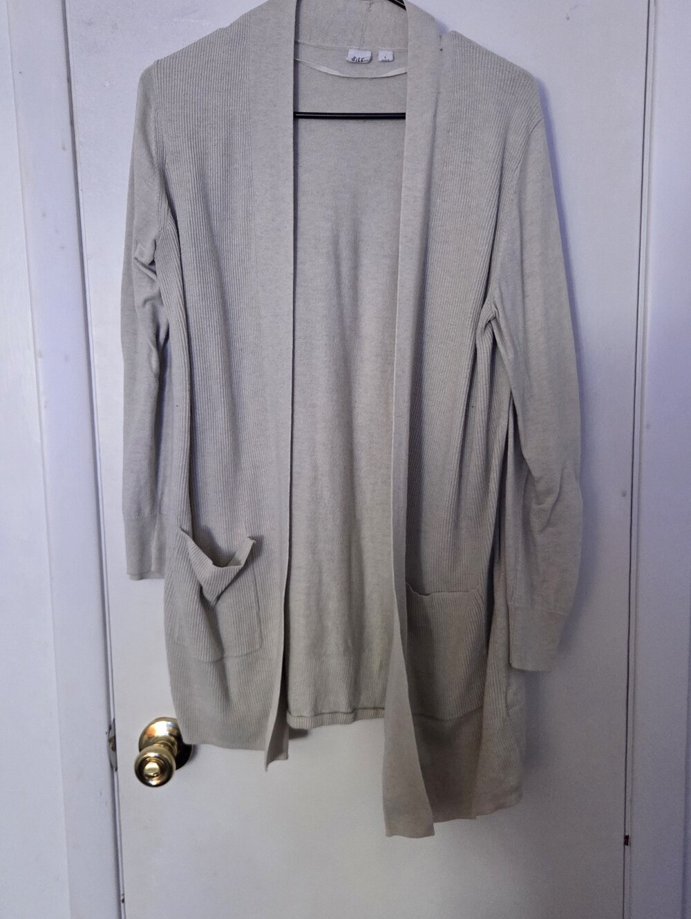 GAP Women’s Large Oatmeal Beige Long Open Front Cardigan Sweater Pockets